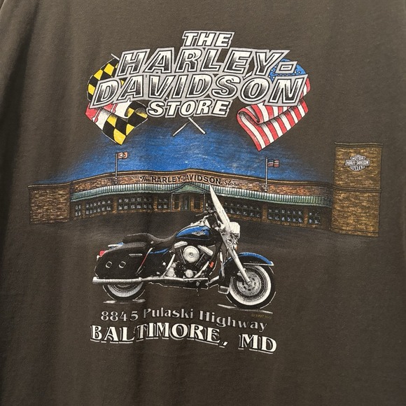 Harley Davidson Motorcycle Made In USA XL‎ Brown Shirt 1997 Baltimore MD Vintage - Picture 2 of 6